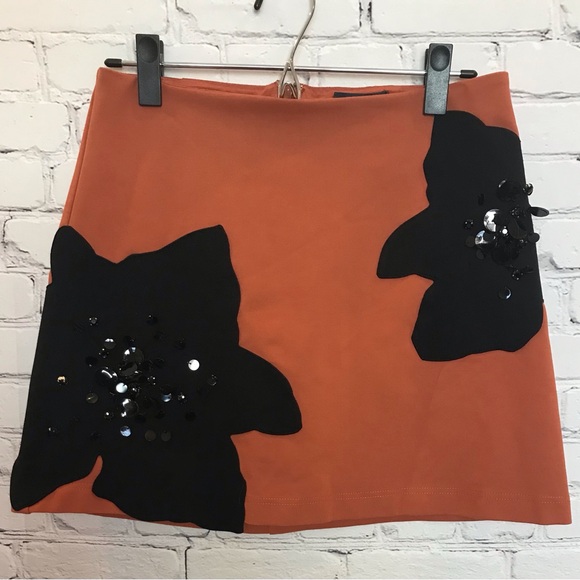 Maeve Orange Bold Appliqué Mini Skirt size Small - Picture 5 of 9